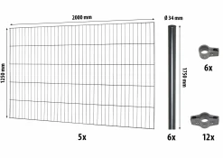 Floraworld Einstabmatten-Zaun Set Classic 10 m 200 x 125 cm inkl. 6 Pfosten 175 cm anthrazit
