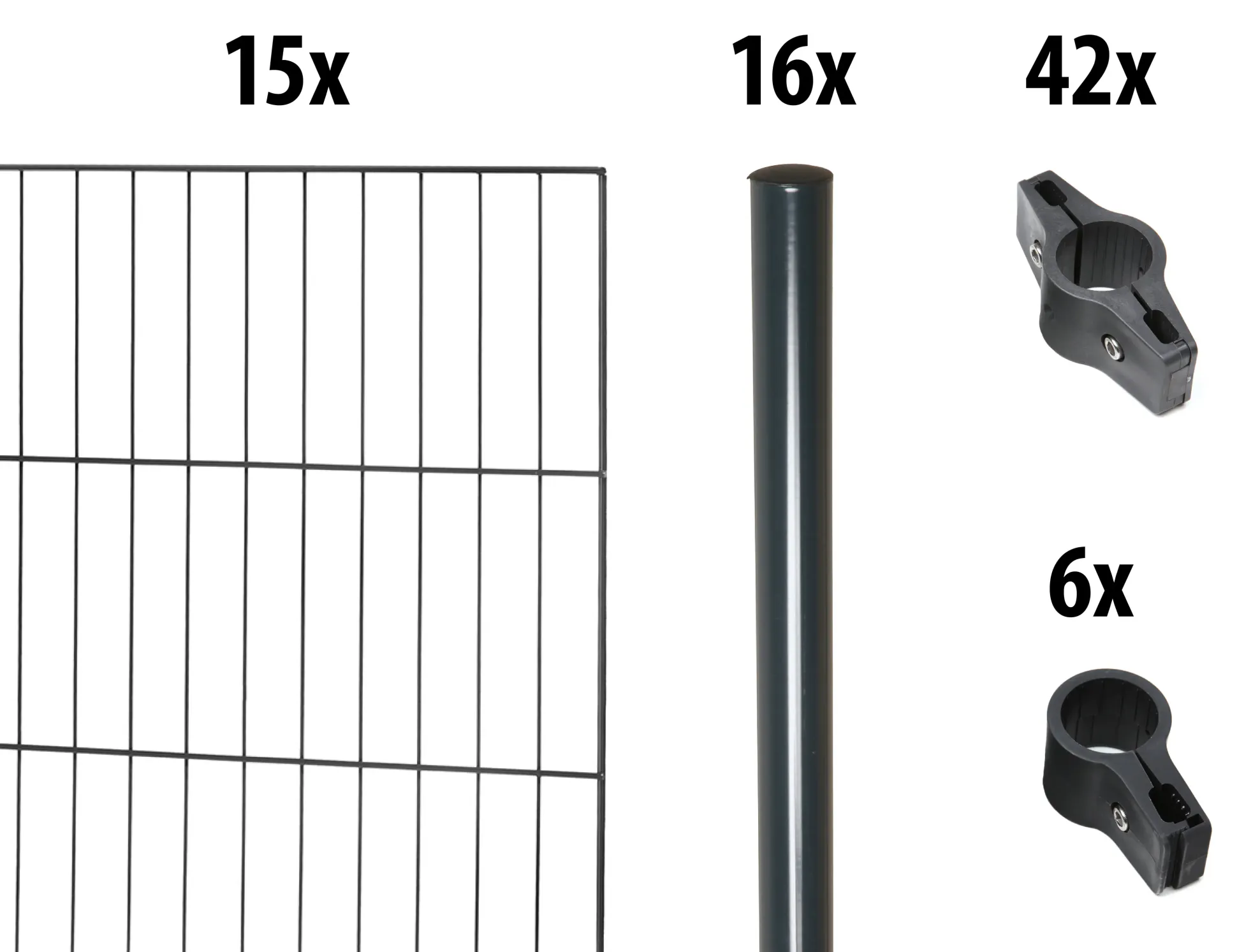 Floraworld Einstabmatten-Zaun Set Classic 30 m 200 x 125 cm inkl. 16 Pfosten 175 cm anthrazit