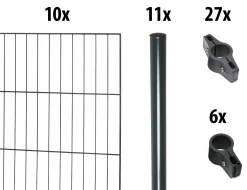 Floraworld Einstabmatten-Zaun Set Classic 20 m 200 x 100 cm inkl. 11 Pfosten 150 cm anthrazit