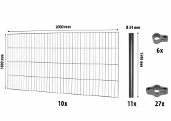 Floraworld Einstabmatten-Zaun Set Classic 20 m 200 x 100 cm inkl. 11 Pfosten 150 cm anthrazit