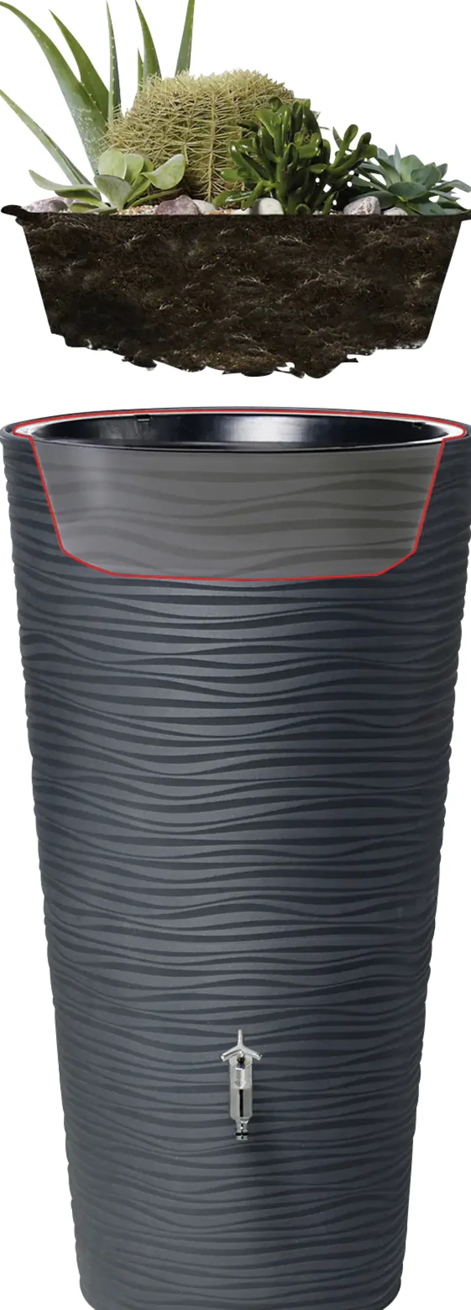 Garantia Regenspeicher Natura 2in1 210 L graphite grey mit Pflanzschale