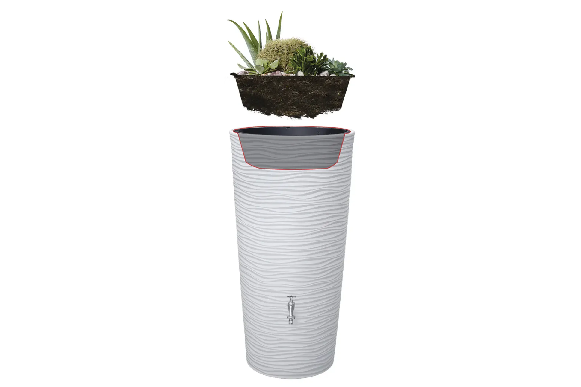 Garantia Regentonne Natura 2in1 rund inkl. Pflanzschale 210 L arctic