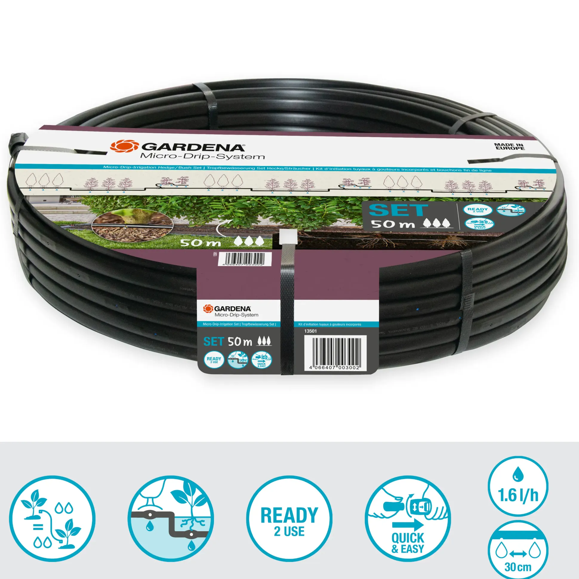 Gardena Tropfbewässerung Set Hecke/Sträucher 50 m