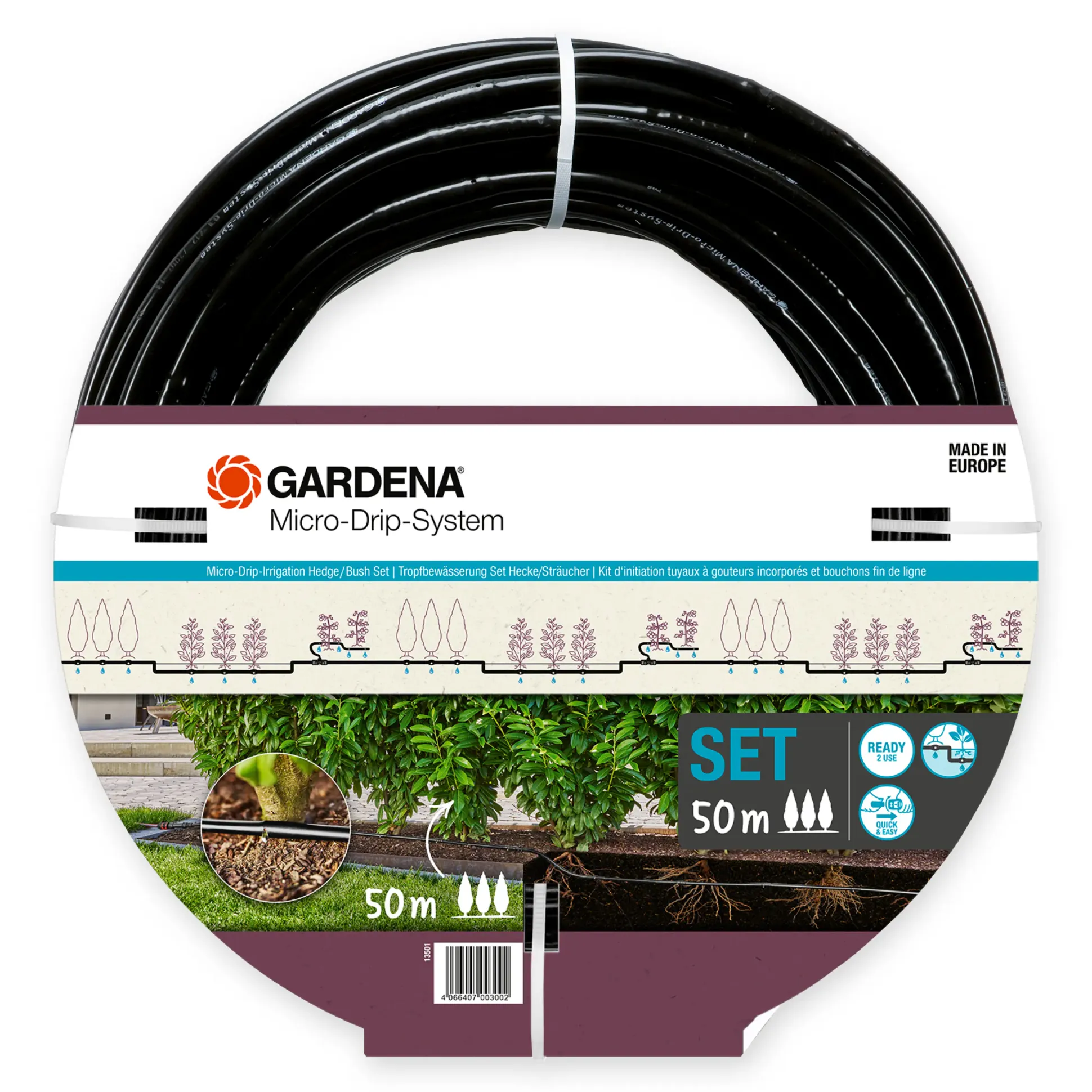 Gardena Tropfbewässerung Set Hecke/Sträucher 50 m