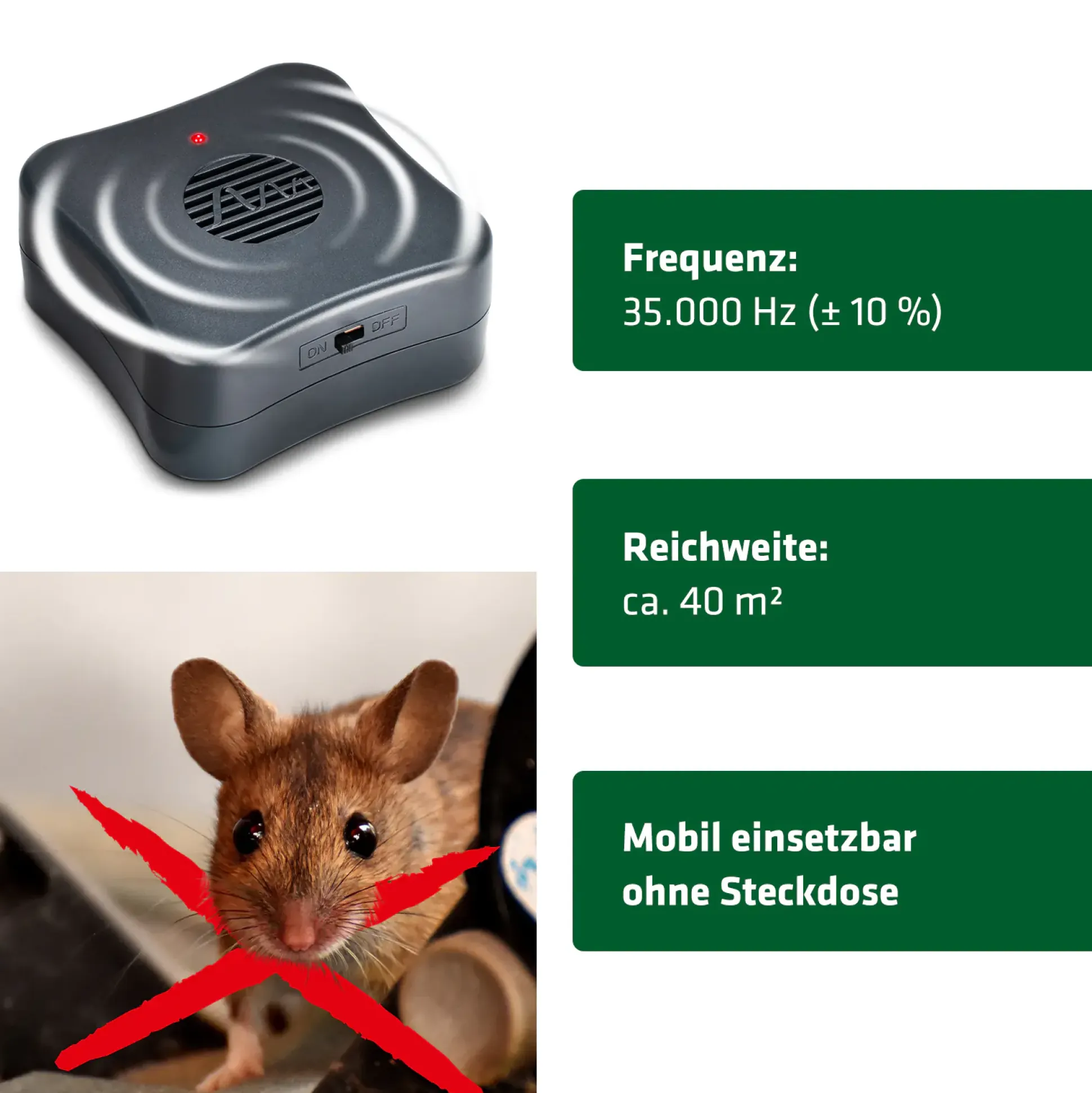 Gardigo Mäusefeindmobil batteriebetriebener Ultraschall-Mäuseschreck