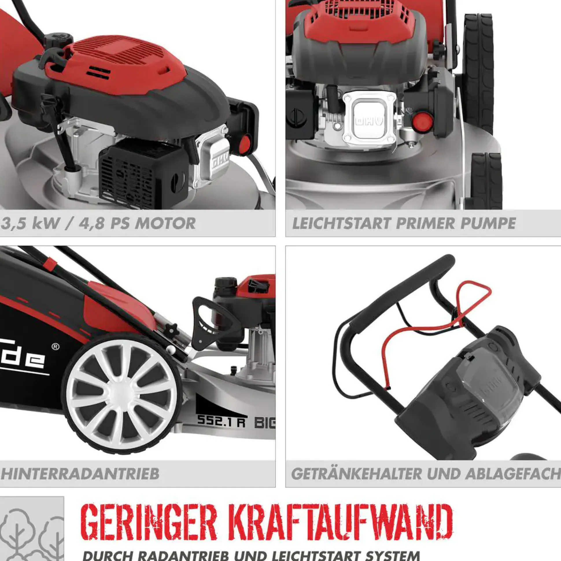 Güde Benzin Rasenmäher BIG WHEELER 553.1 R 3,5 kW, 55 cm Schnittbreite