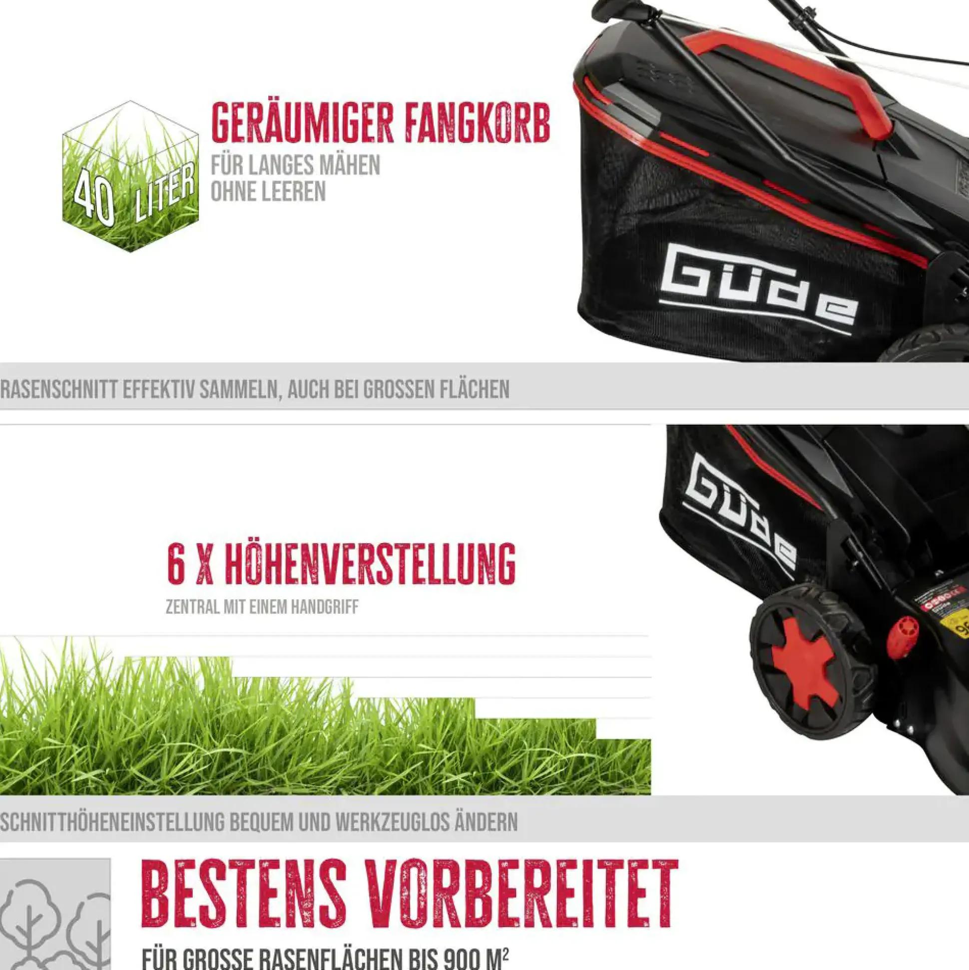 Güde Benzin Rasenmäher ECO WHEELER 413.3R 2,2 kW, 42 cm Schnittbreite