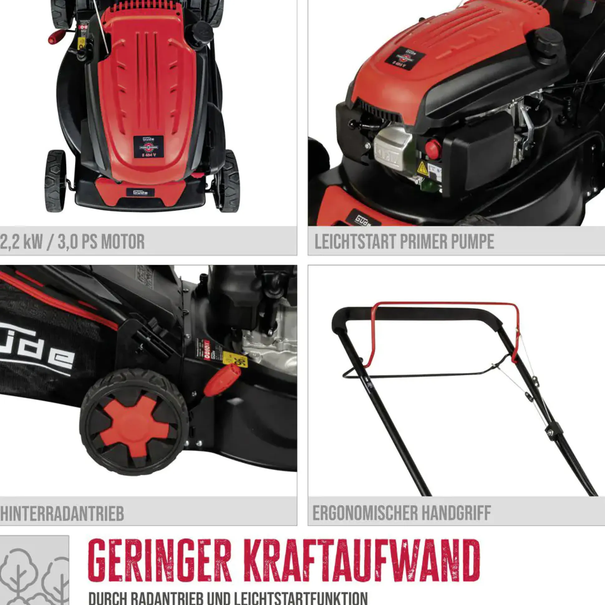 Güde Benzin Rasenmäher ECO WHEELER 413.3R 2,2 kW, 42 cm Schnittbreite
