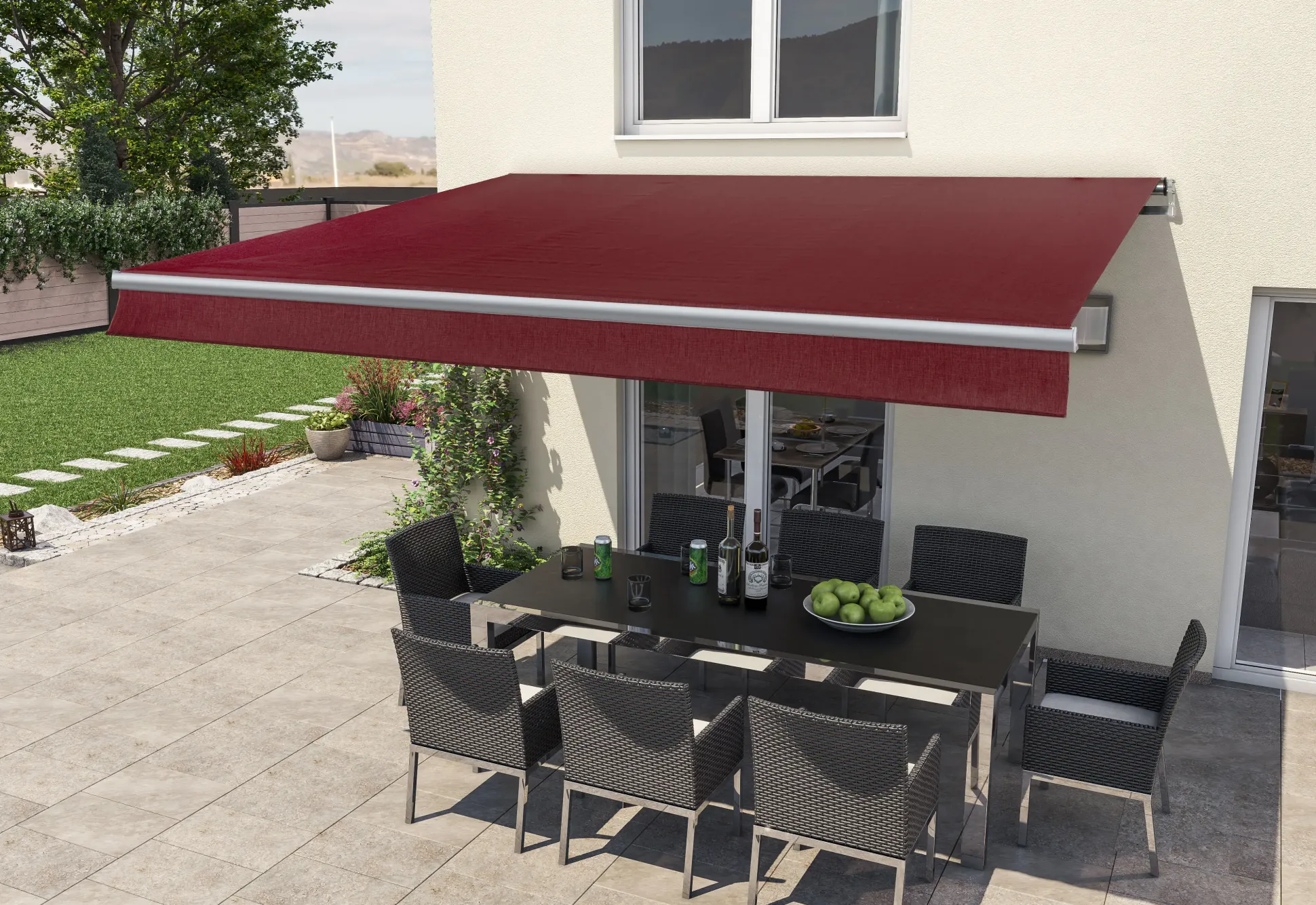 Gelenkarm-Markise Berlin mit Funkmotor bordeaux rot Breite 300 cm Ausfall 200 cm