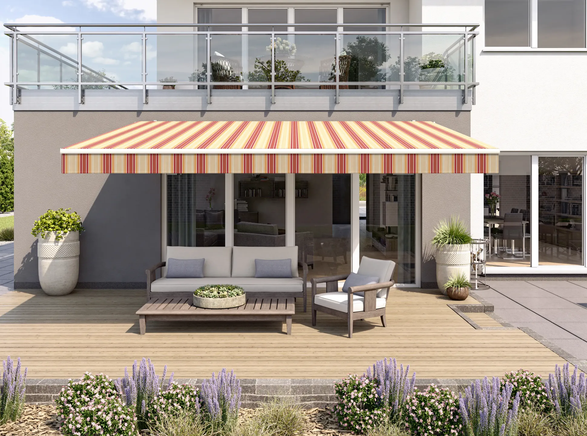 Gelenkarmmarkise Classic beige-rot gestreift inkl. Handkurbel