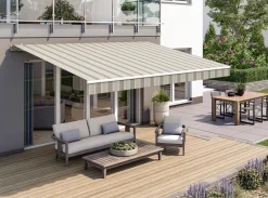 Gelenkarmmarkise Classic beige-grau gestreift inkl. Motor, Handsender, Solar Panel