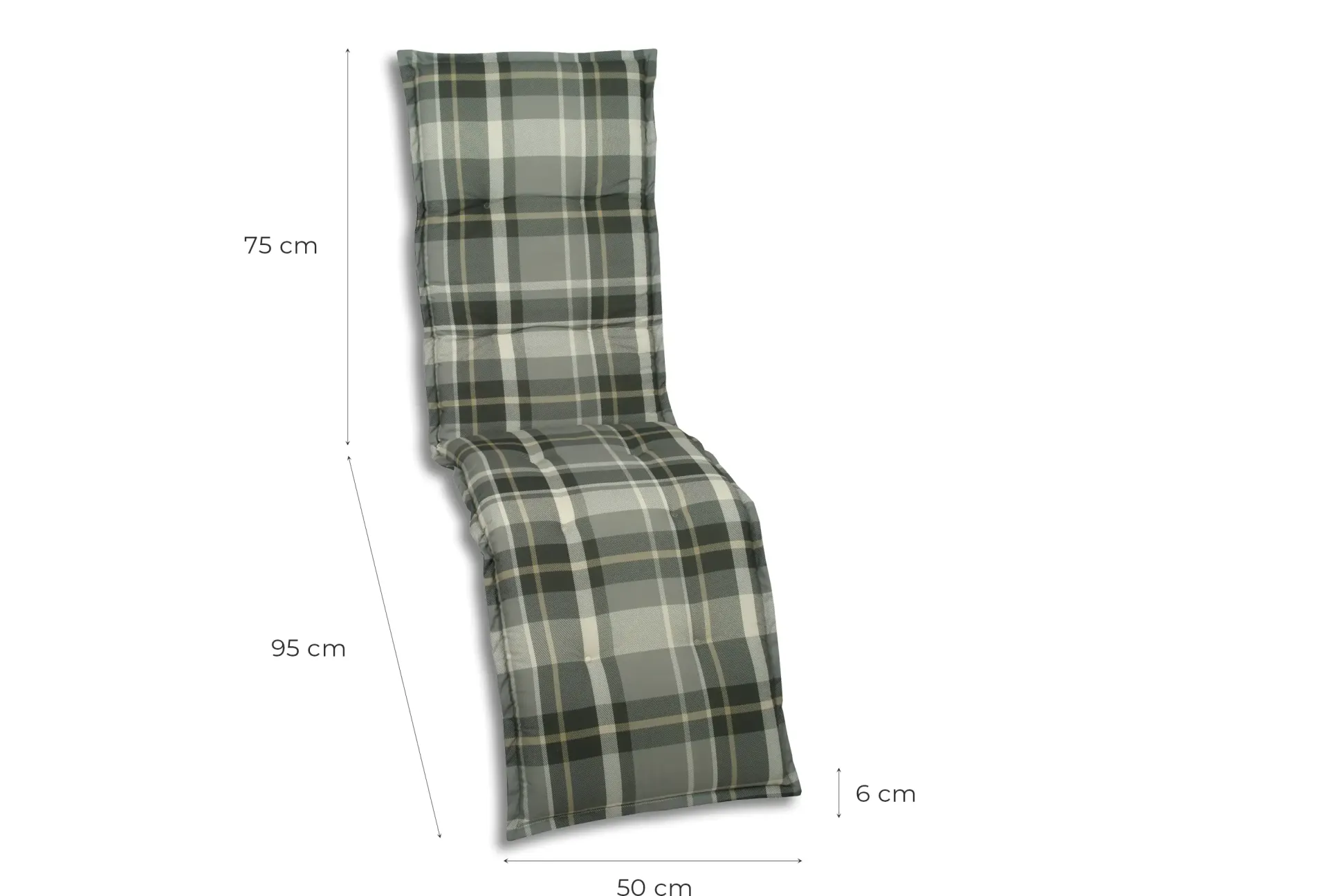 Go-De Relax-Auflage grau-kariert, 170 x 50 x 6 cm