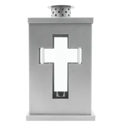 Grablaterne mit Kreuzmotiv aus Metall 13 x 21 cm silber