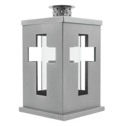 Grablaterne mit Kreuzmotiv aus Metall 13 x 21 cm silber