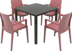 Grandsoleil Garten-Essgruppe Brunch/Venice 4 Personen Stahl/Kunststoff mit Armlehne marsalarot/schwarz