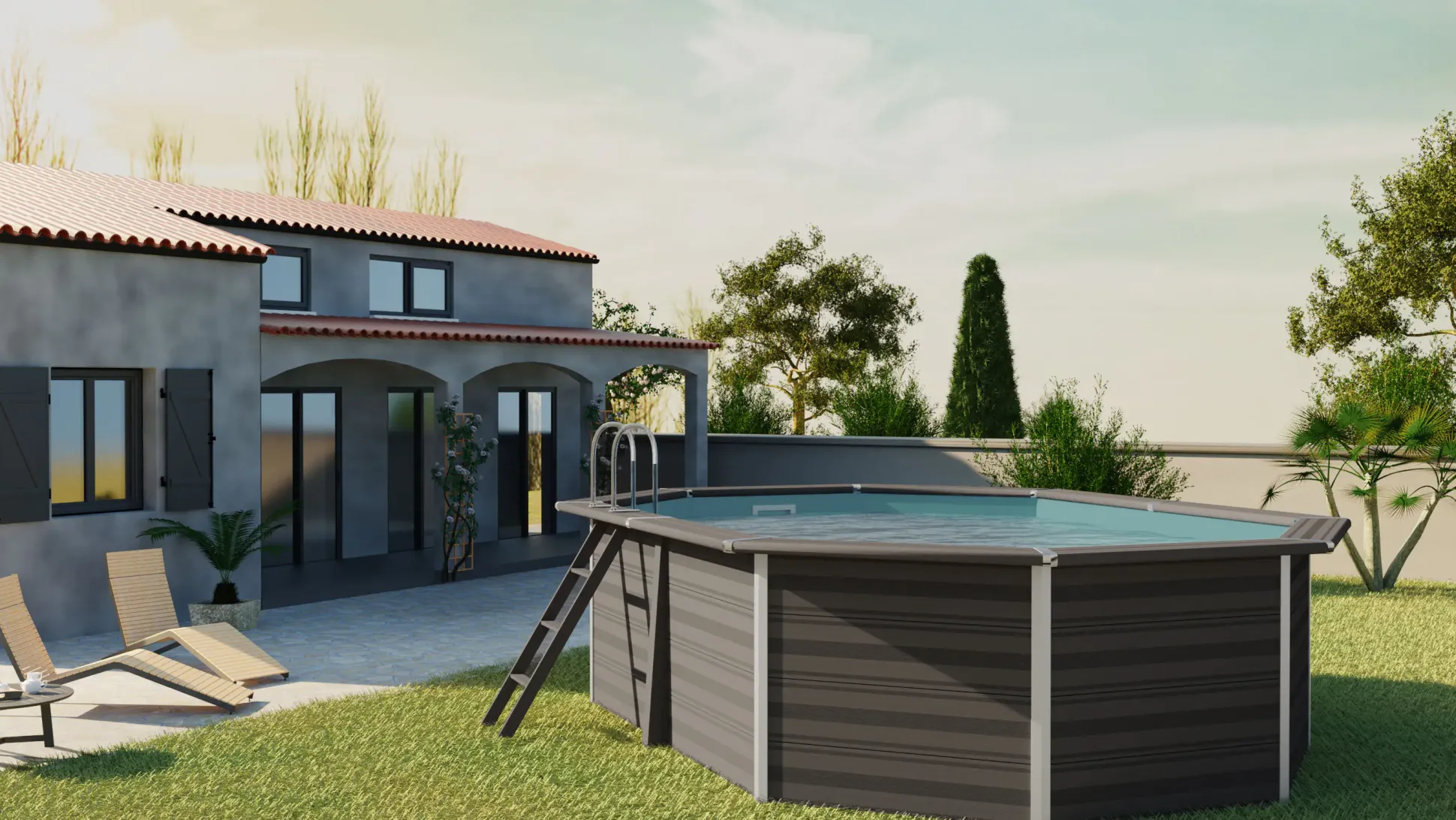 Gre Composite Pool oval grau 524 x 386 x 124 cm