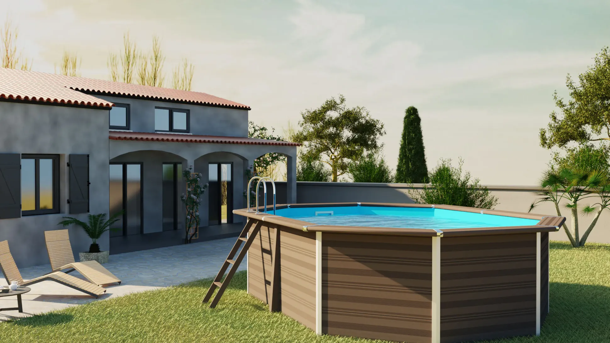 Gre Composite Pool oval grau, 524 x 386 x 124 cm
