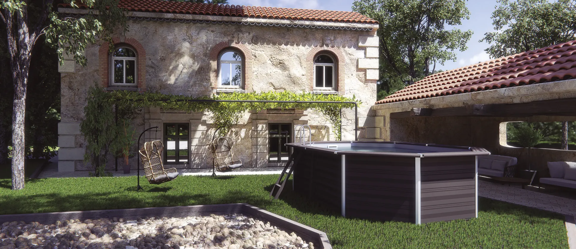 Gre Composite Pool oval grau, 524 x 386 x 124 cm