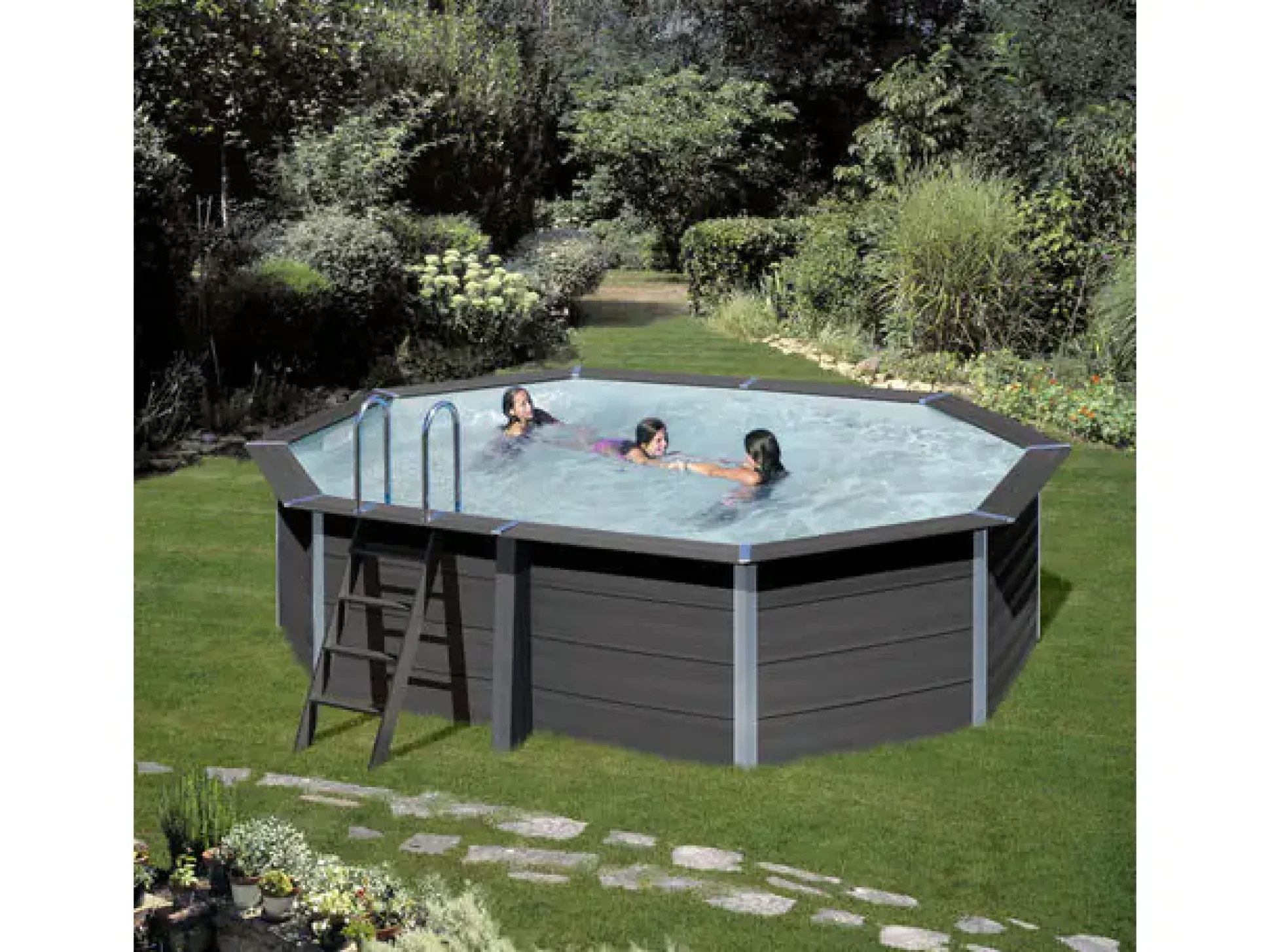 Gre Composite Pool oval grau, 524 x 386 x 124 cm