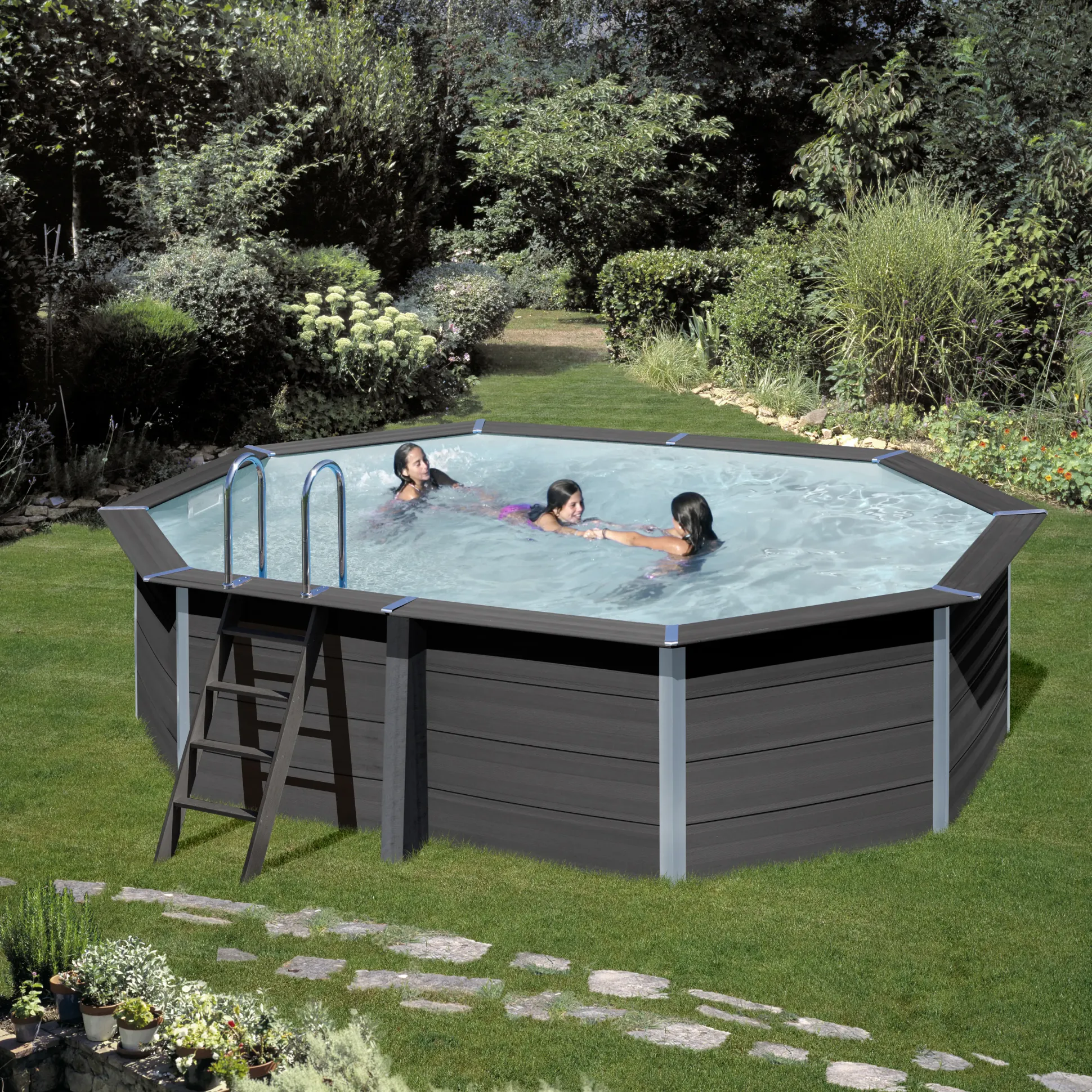 Gre Composite Pool oval grau, 524 x 386 x 124 cm