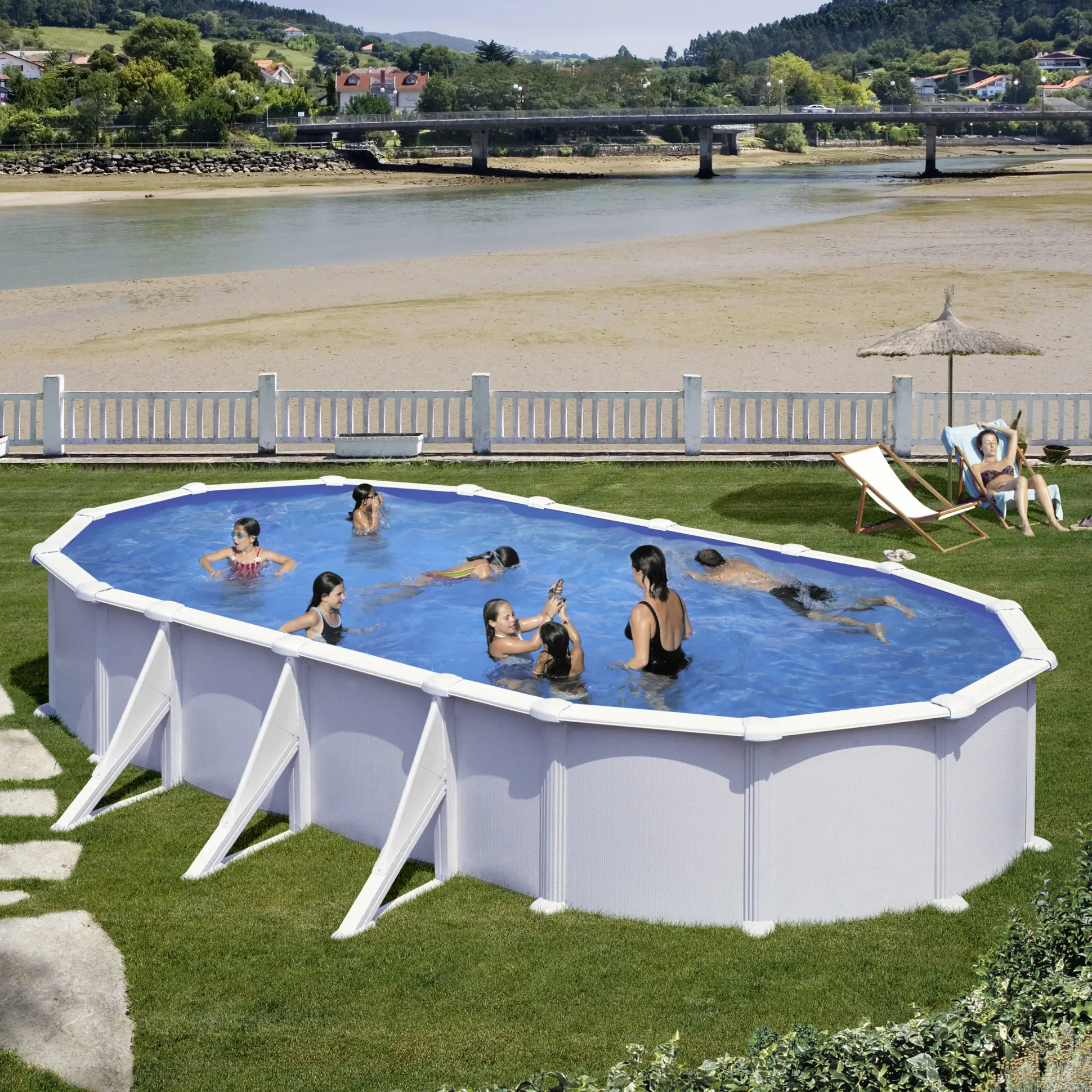 Gre Stahlwandpool Atlantis oval 730 x 375 x 132 cm, weiß