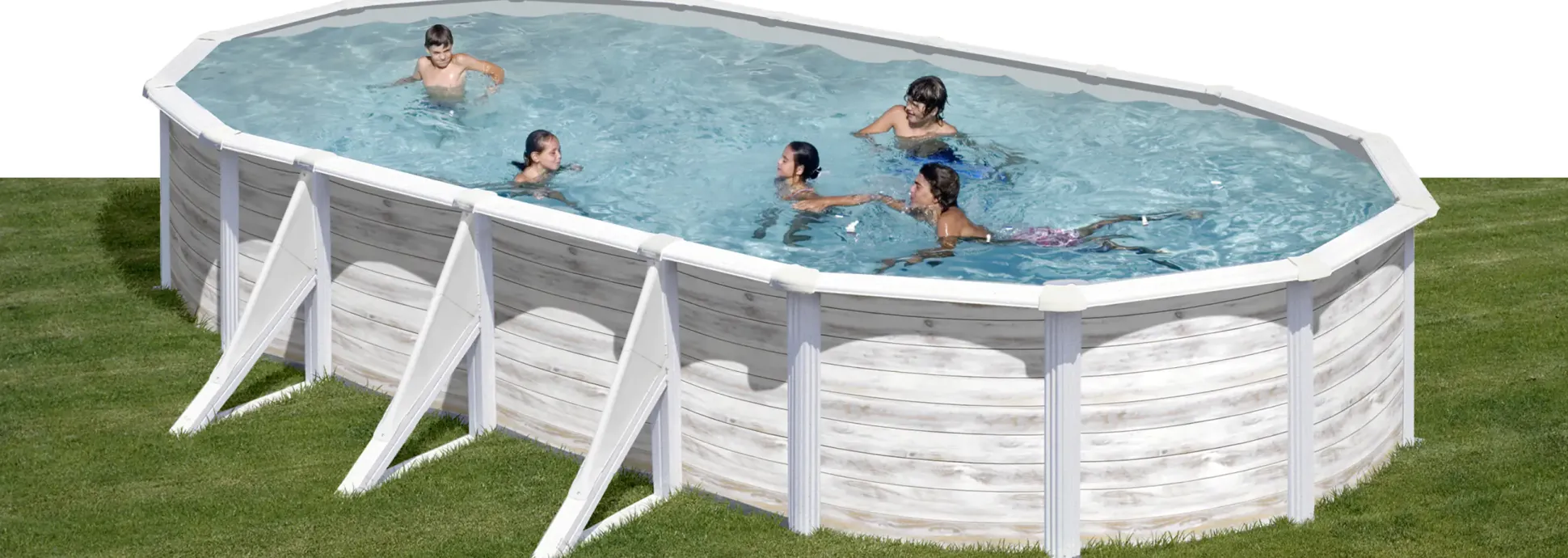 Gre Stahlwandpool Finnlandia oval 730 x 375 x 120 cm Holzdekor weiß