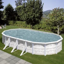 Gre Stahlwandpool Finnlandia oval 730 x 375 x 120 cm Holzdekor weiß