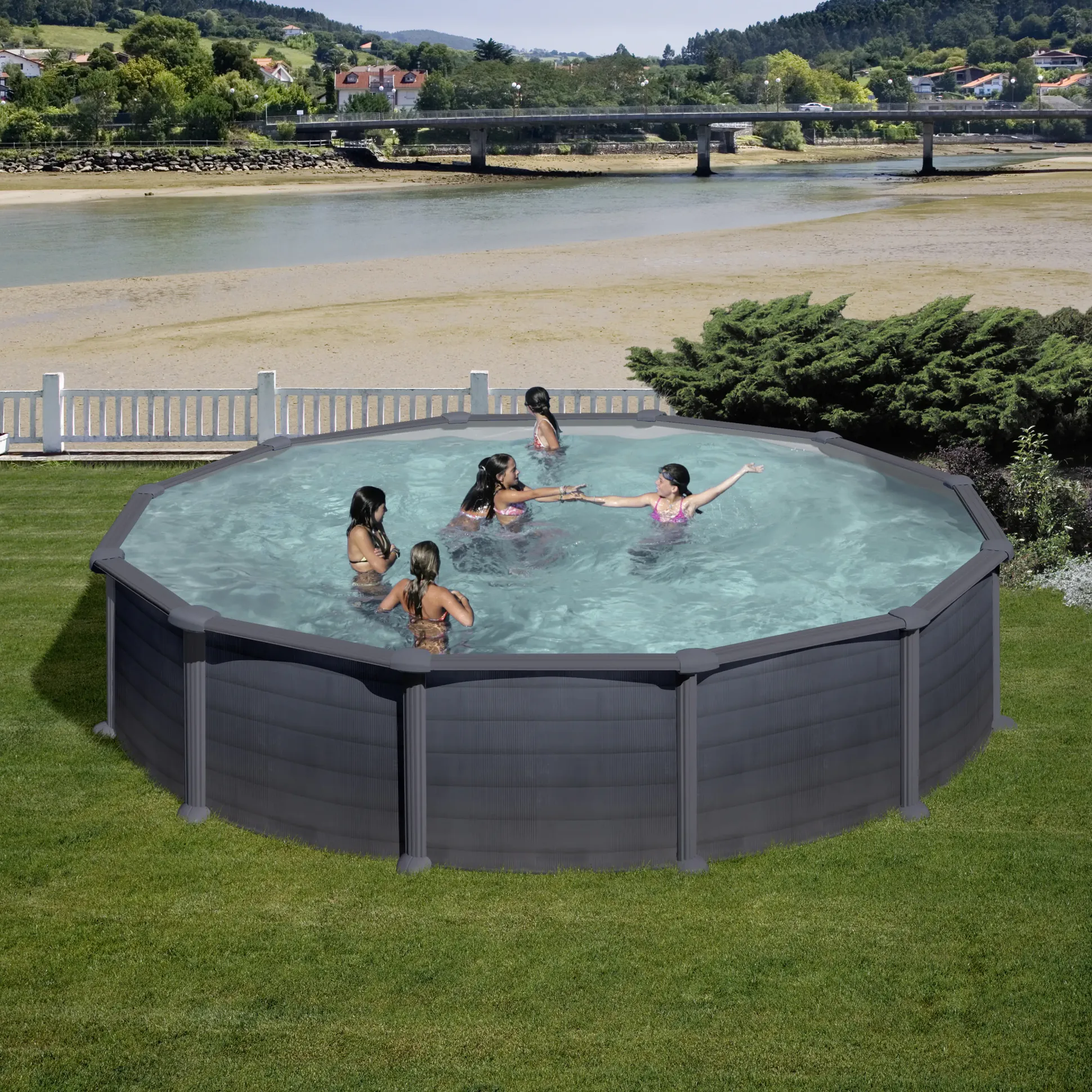 Gre Stahlwandpool Granada rund Ø 550 x 132 cm, graphit