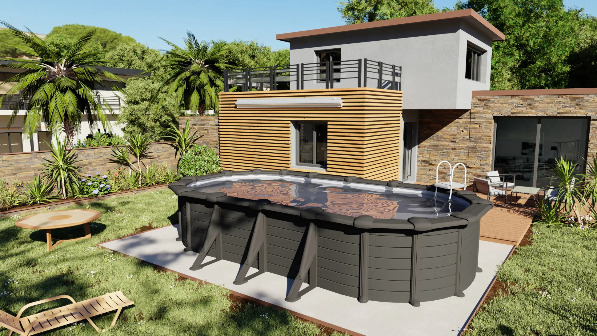 Gre Stahlwandpool Granada oval 730 x 375 x 132 cm, graphit