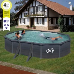 Gre Stahlwandpool Granada oval 610 x 375 x 132 cm, graphit