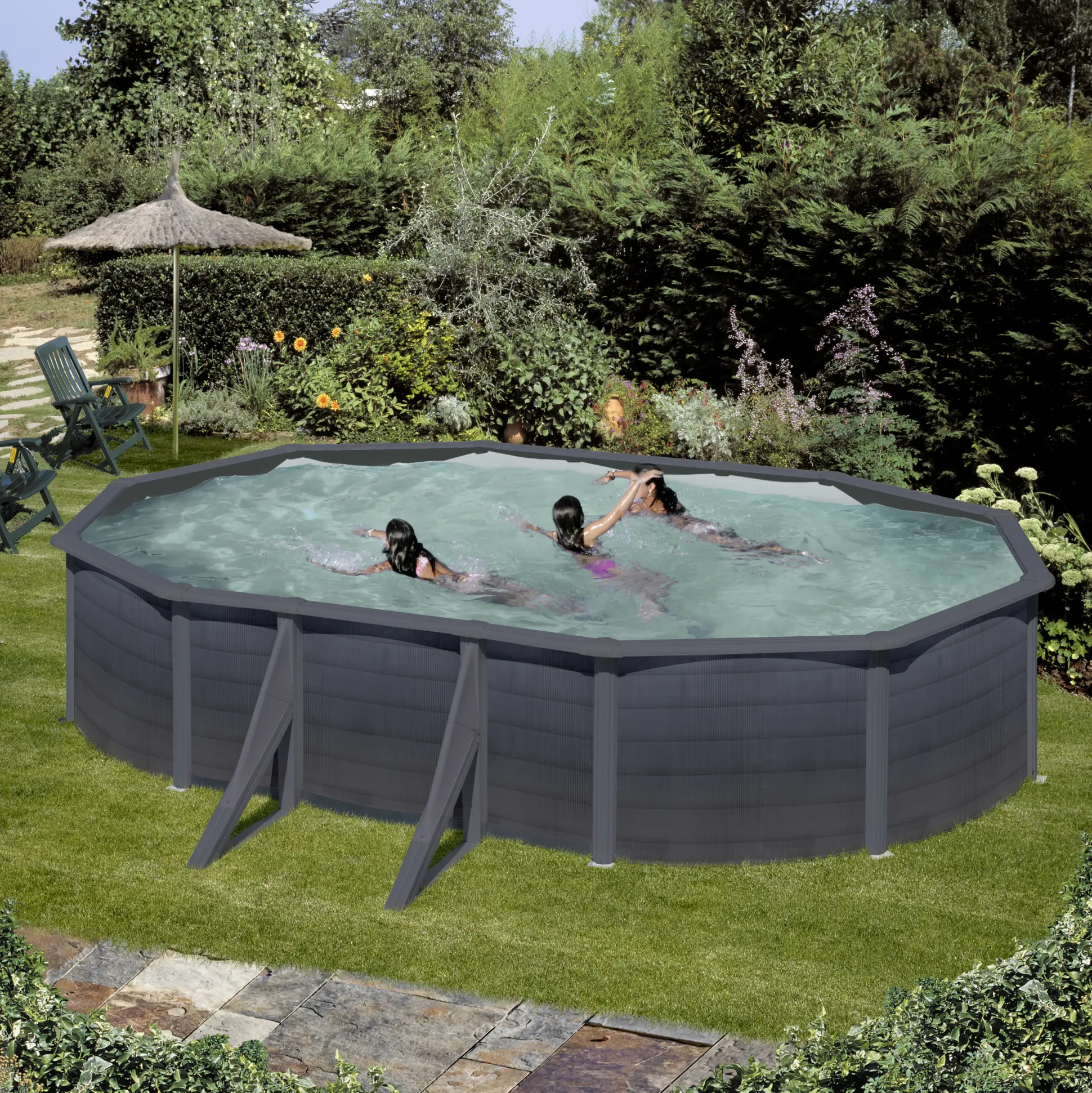 Gre Stahlwandpool Kea oval 610 x 375 x 120 cm graphit