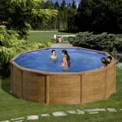 Gre Stahlwandpool Mauritius rund Ø 350 x 132 cm Holzdekor