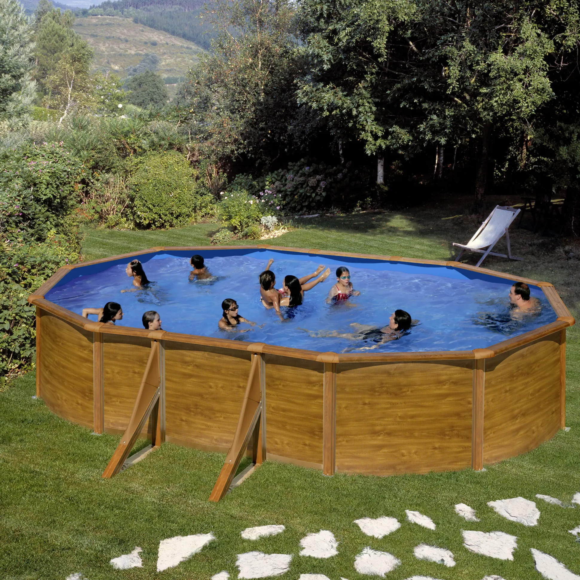 Gre Stahlwandpool Pacific oval 500 x 300 x 120 cm Holzdekor