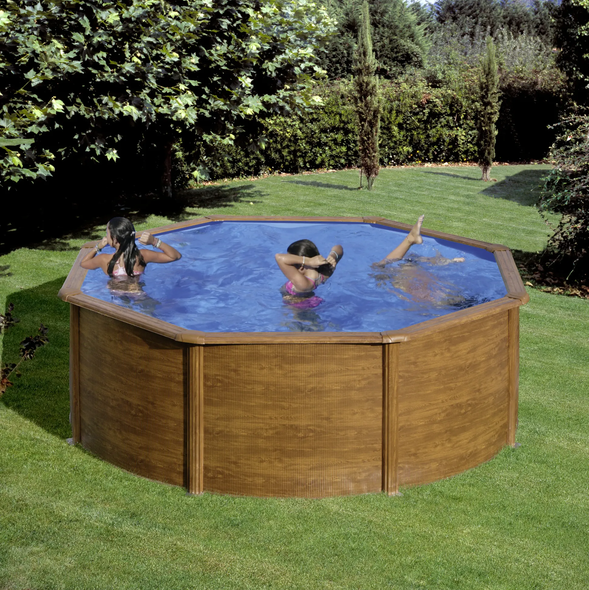 Gre Stahlwandpool Sicilia rund Ø 350 x 120 cm Holzdekor