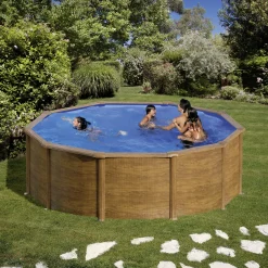 Gre Stahlwandpool Sicilia rund Ø 460 x 120 cm Holzdekor