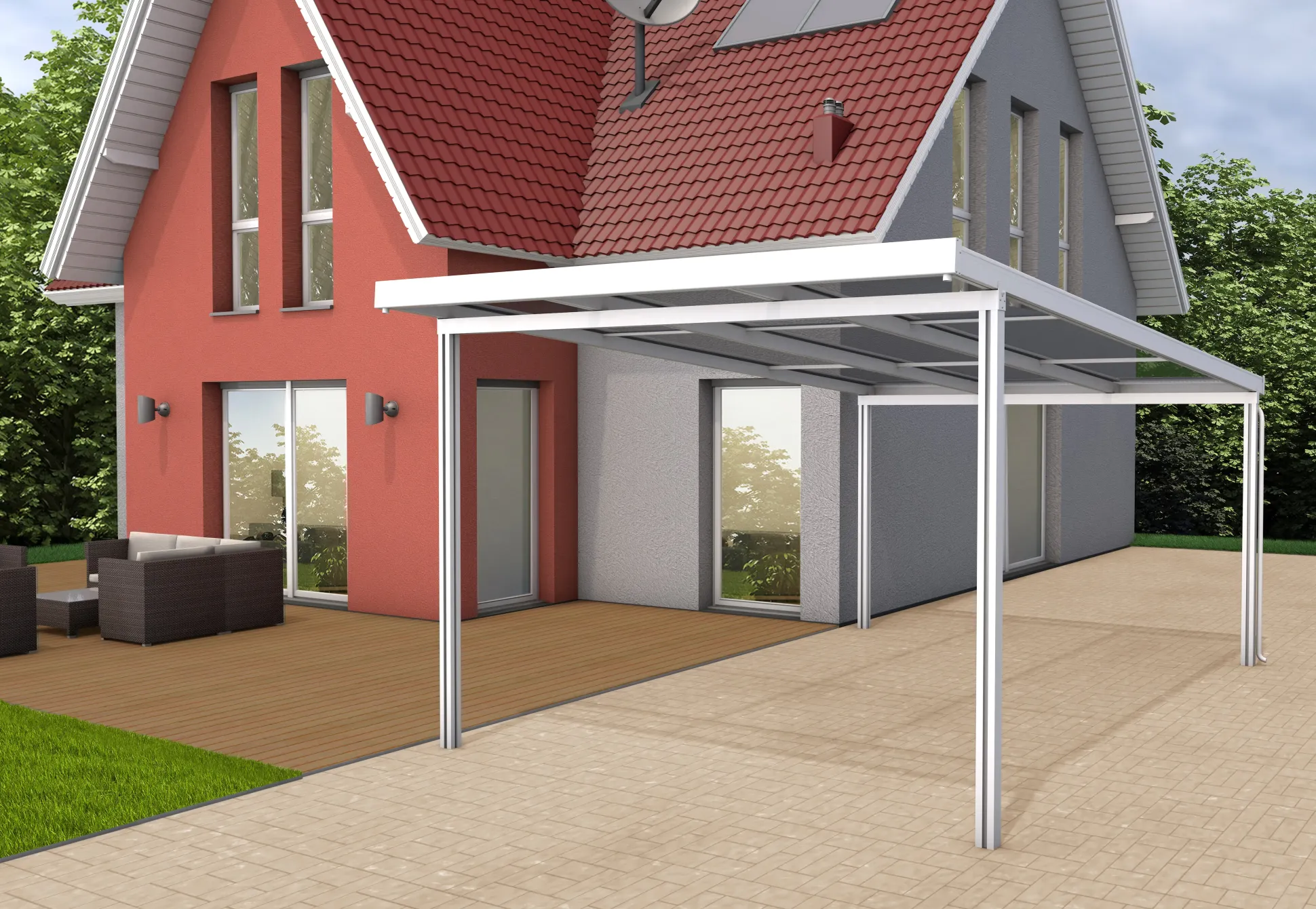 Gutta Premium Carport 309,4 x 562 cm, weiß, Acryl klar 16 mm
