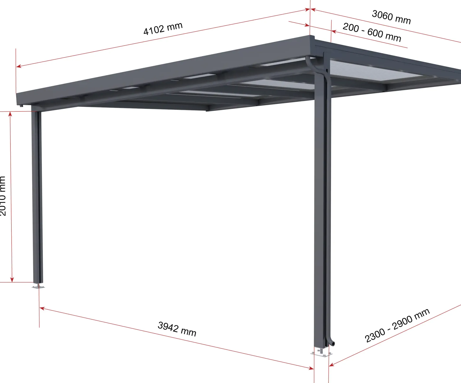 Gutta Premium Terrassendach 410,2 x 306 cm anthrazit Acryl bronce 16 mm