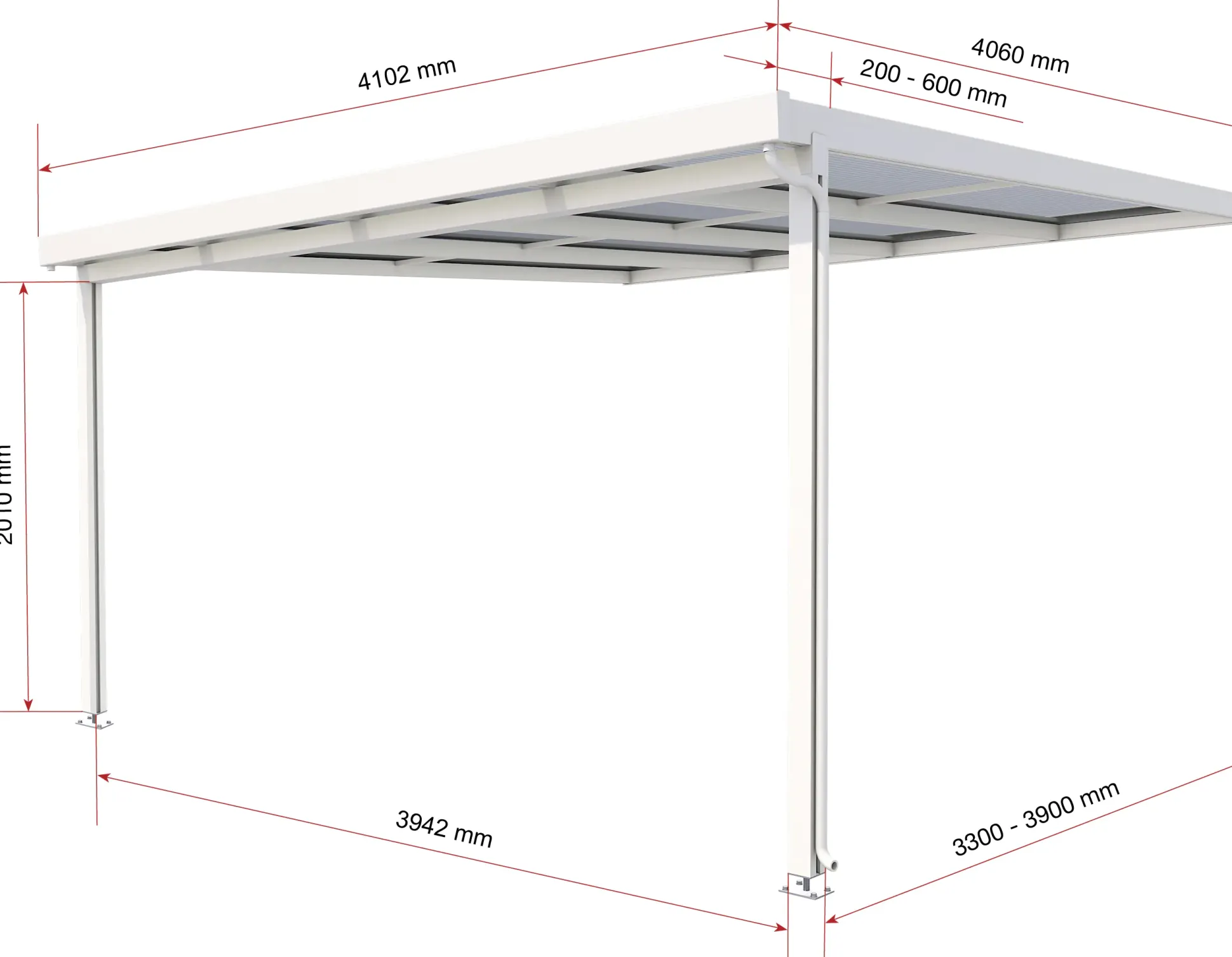 Gutta Premium Terrassendach 410,2 x 406 cm weiß Acryl bronce 16 mm