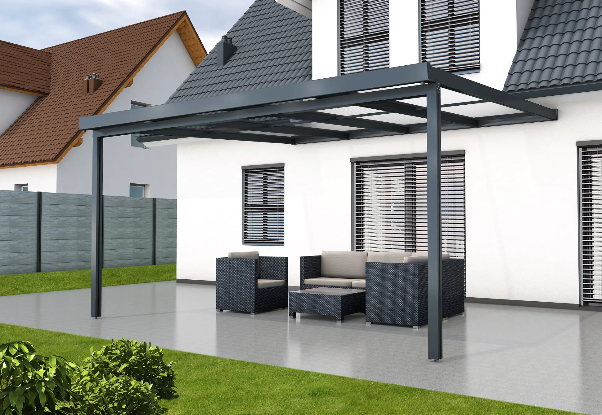 Gutta Premium Terrassendach 410,2 x 406 cm anthrazit PC weiß opal 16 mm