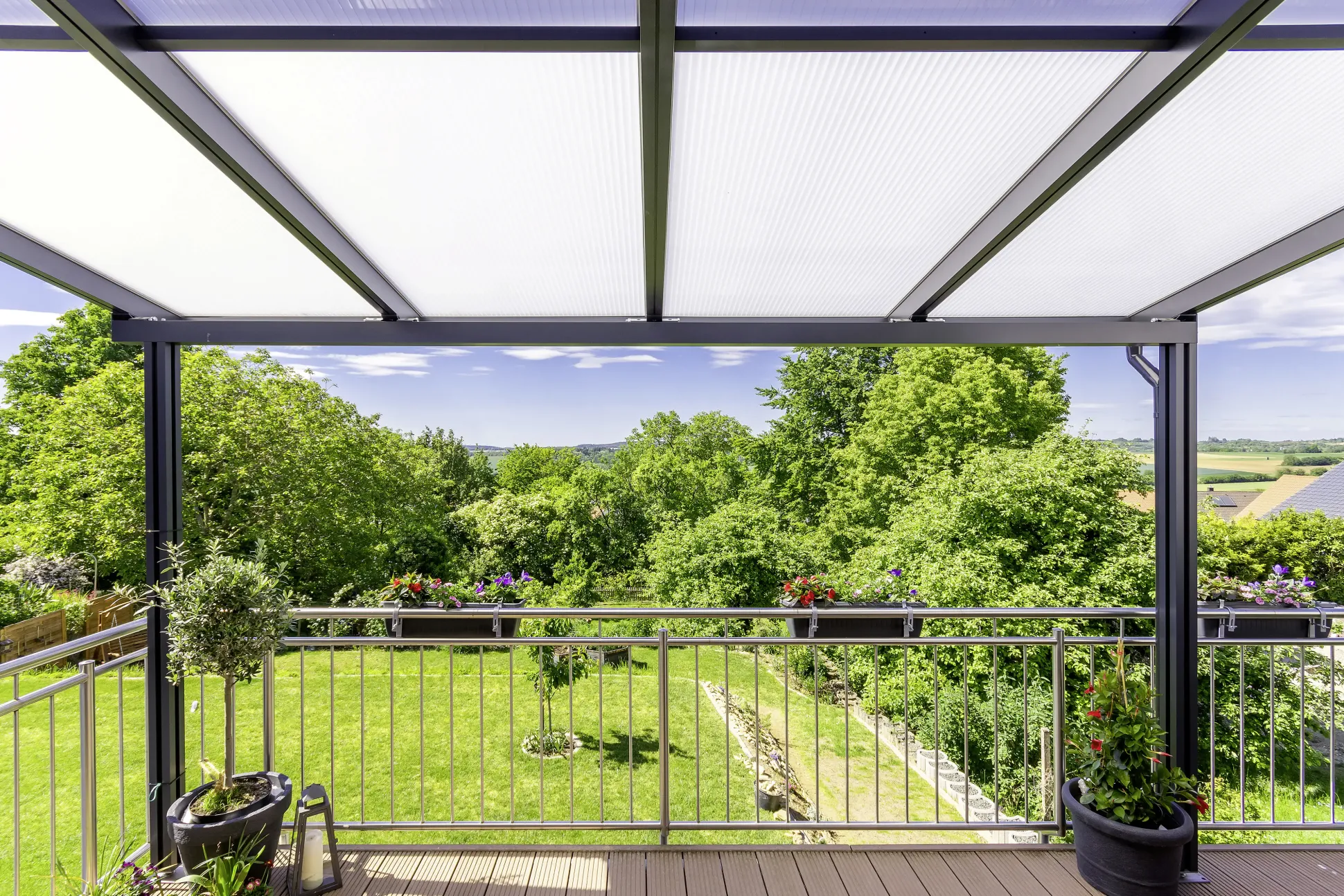 Gutta Premium Terrassendach 410,2 x 406 cm anthrazit PC weiß opal 16 mm