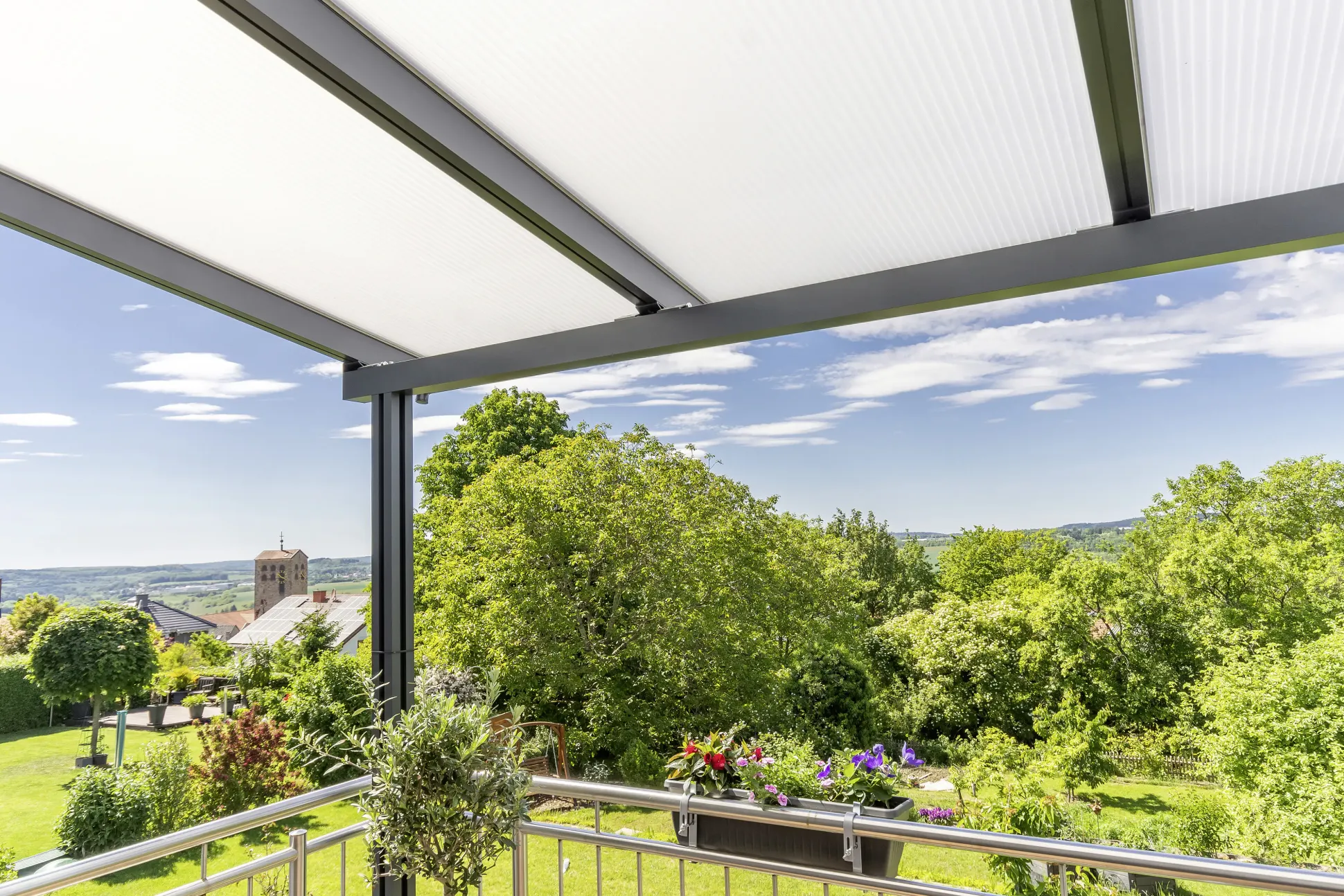 Gutta Premium Terrassendach 410,2 x 406 cm anthrazit PC weiß opal 16 mm