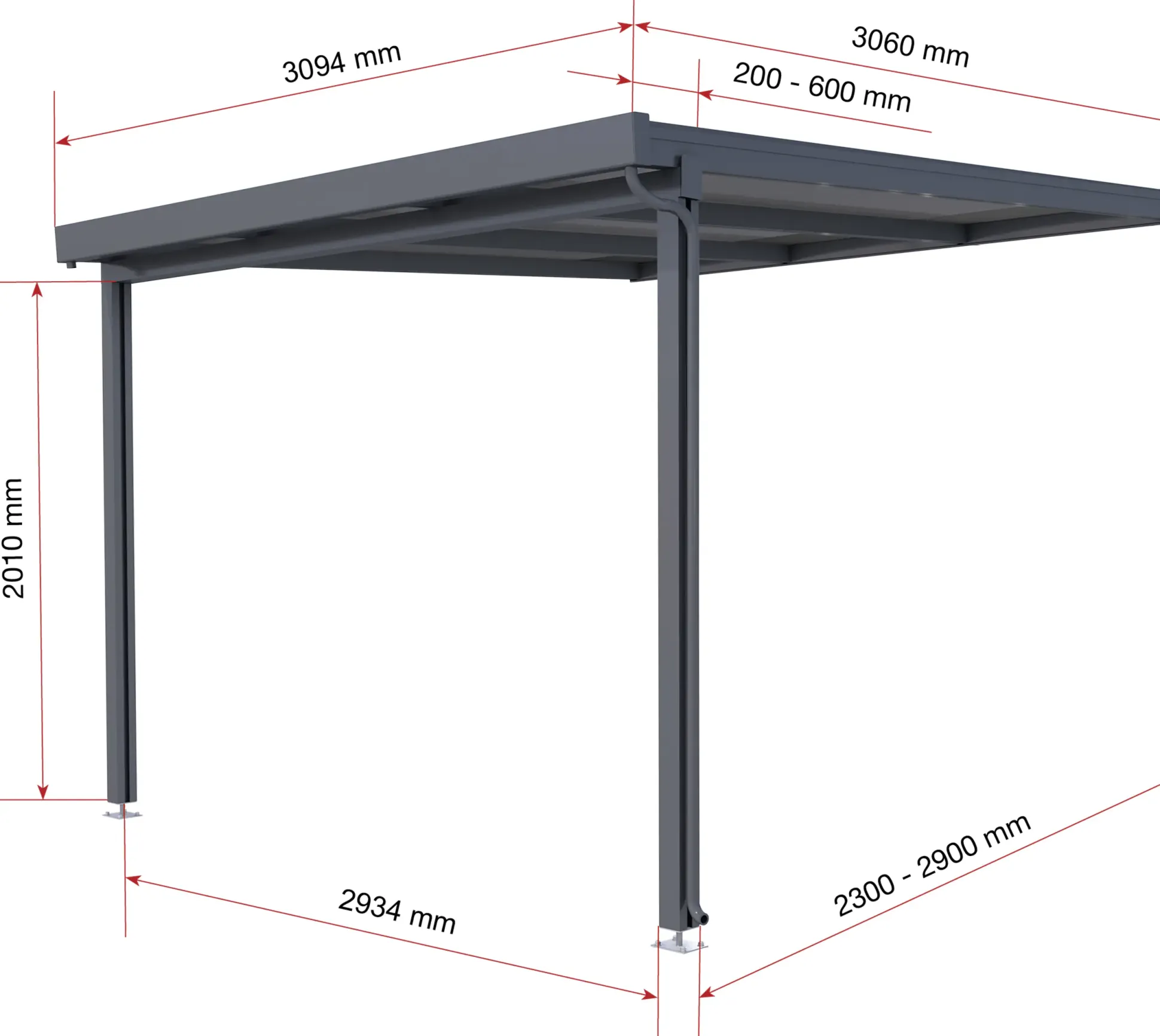 Gutta Premium Terrassendach 309,4 x 306 cm anthrazit PC bronce 16 mm