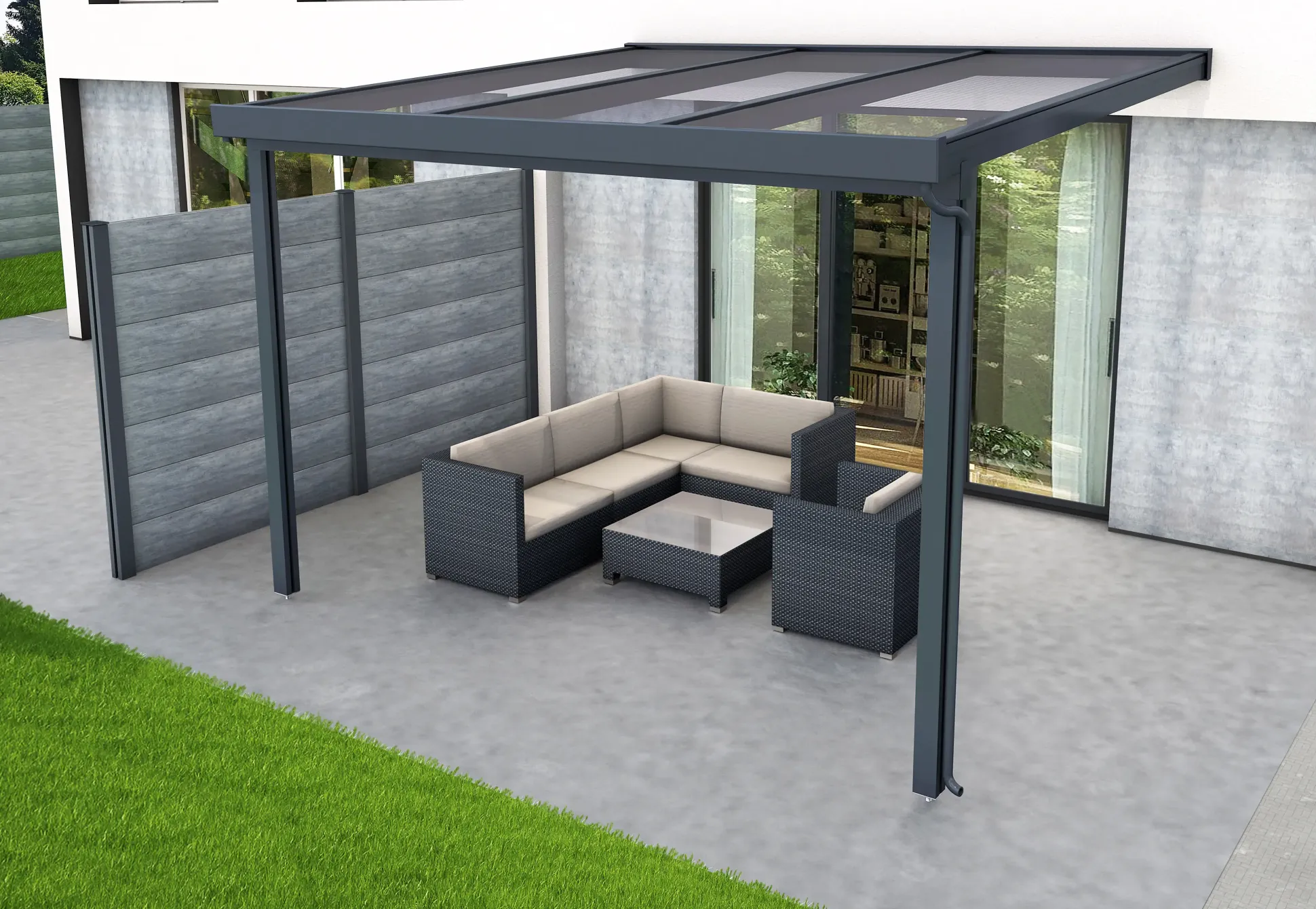 Gutta Premium Terrassendach 309,4 x 306 cm anthrazit PC weiß opal 16 mm