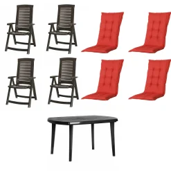 Jardin Garten-Essgruppe Aruba + Elise 4 Personen Kunststoff graphit/rot