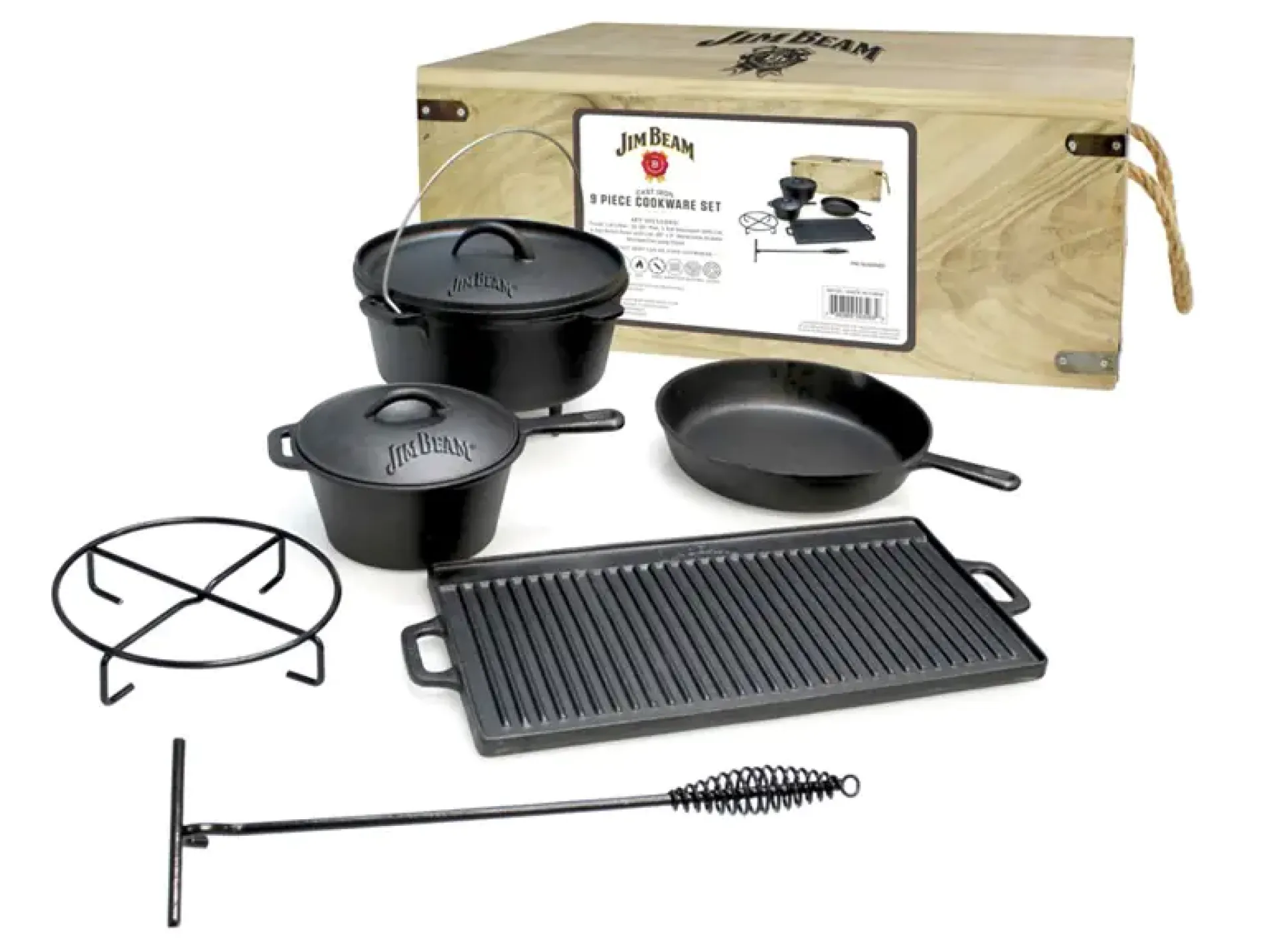 Jim Beam Koch Set gusseisern 9-teilig, in Holztruhe
