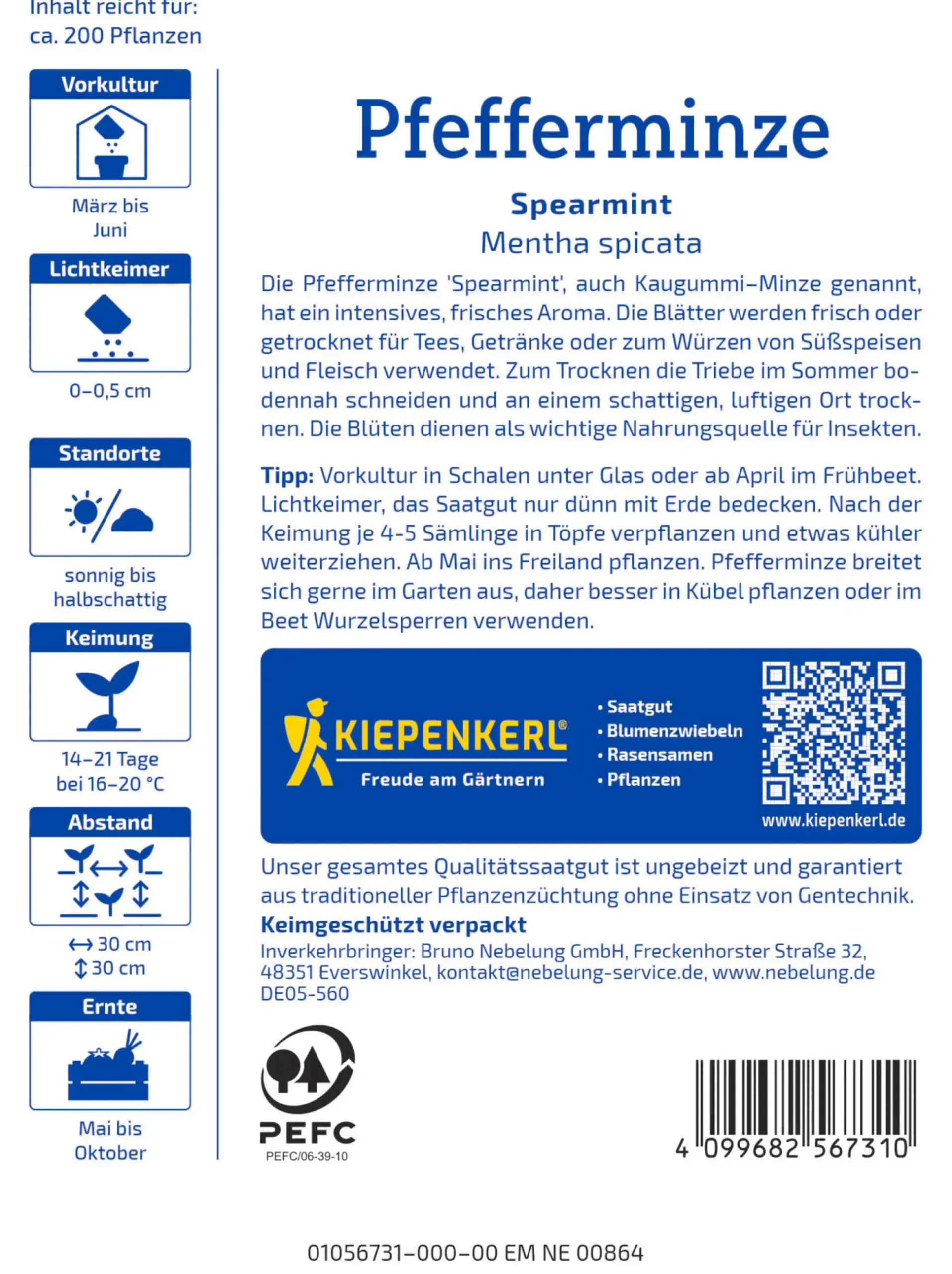 Kiepenkerl Kräutersamen Pfefferminz Spearmint für ca. 200 Pflanzen
