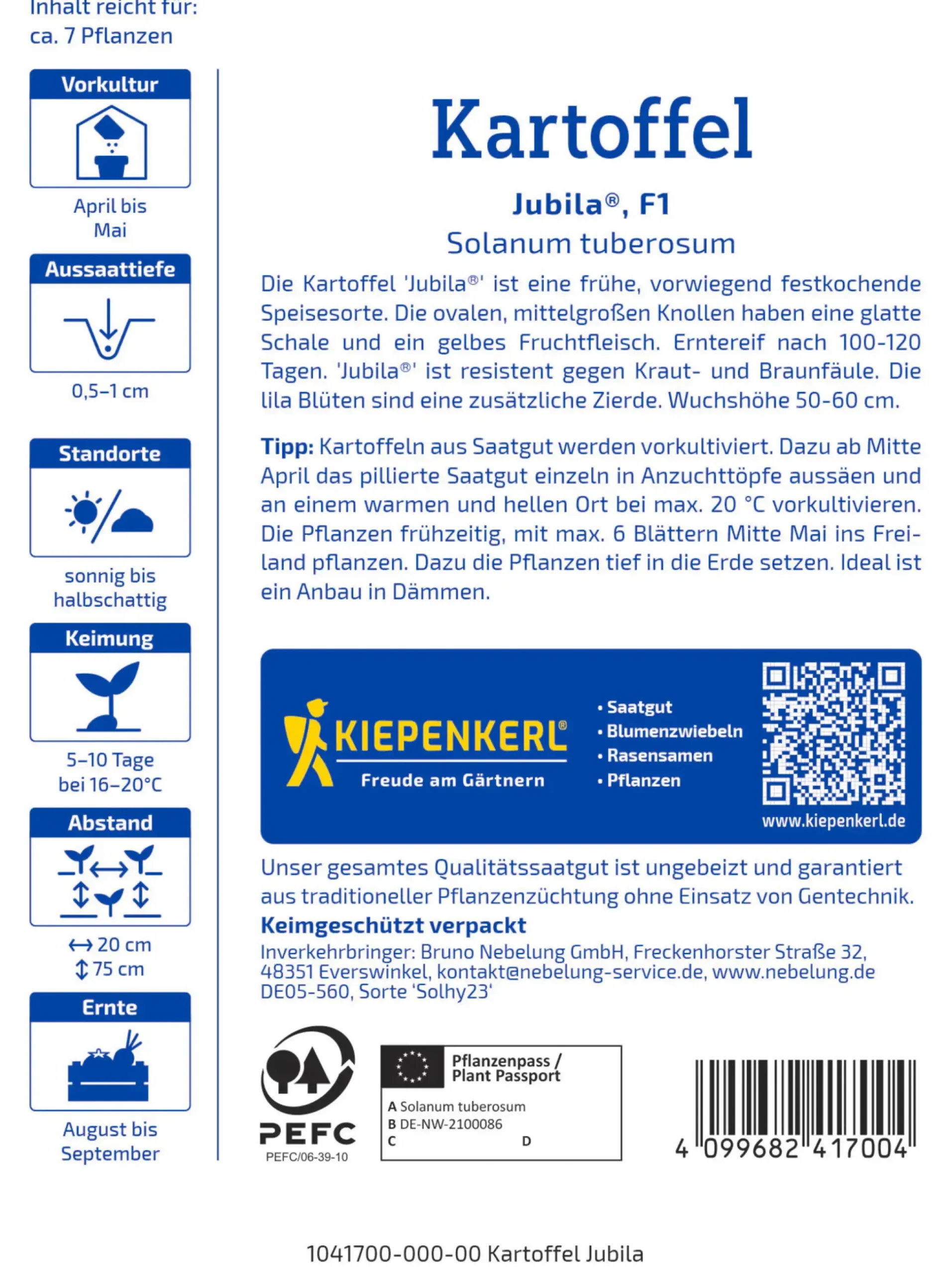 Kiepenkerl Profi-Line Saatgut Kartoffel Jubila für ca. 7 Pflanzen