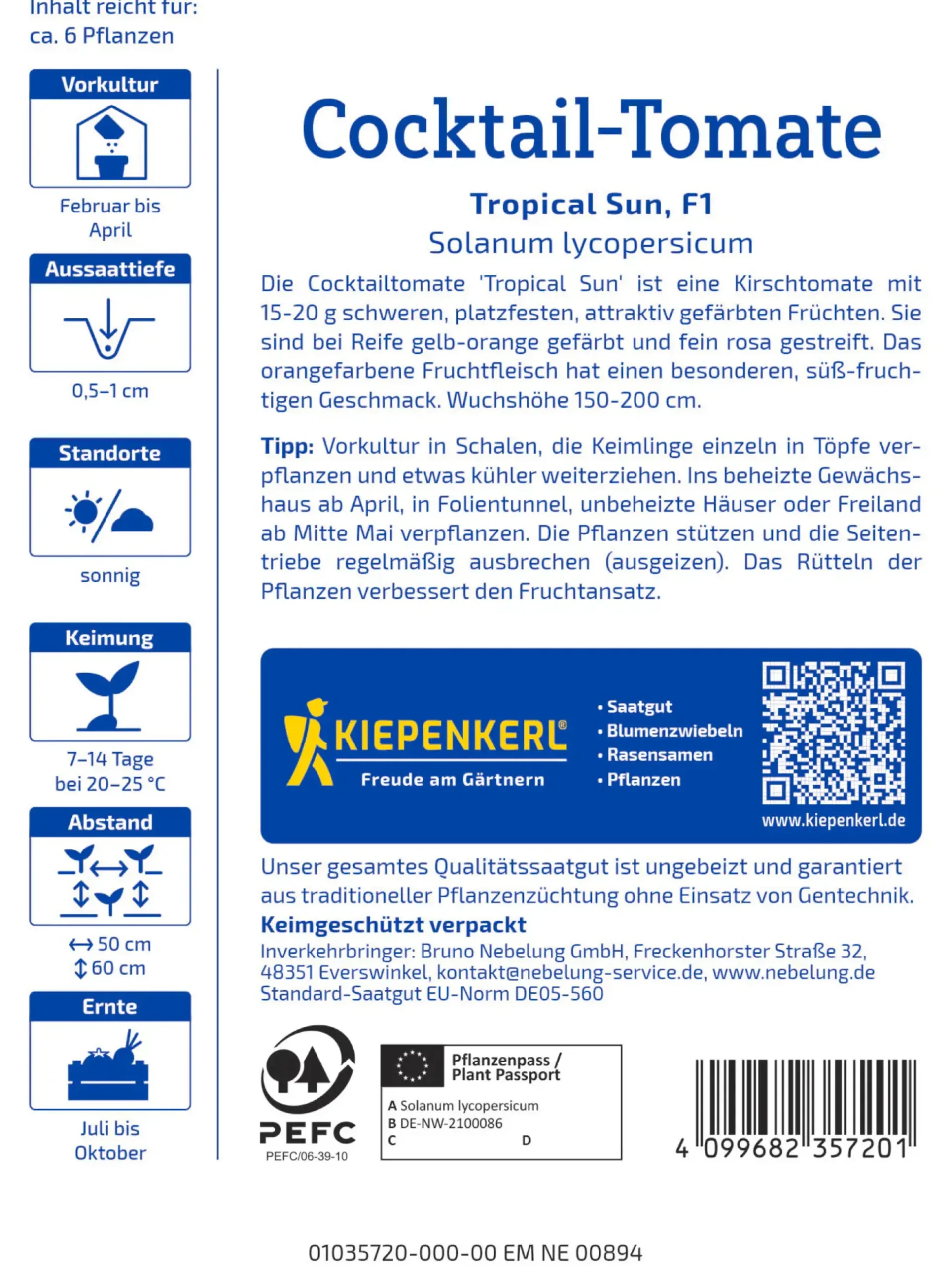 Kiepenkerl Saatgut Cocktail-Tomaten Tropical Sun F1 für ca. 6 Pflanzen