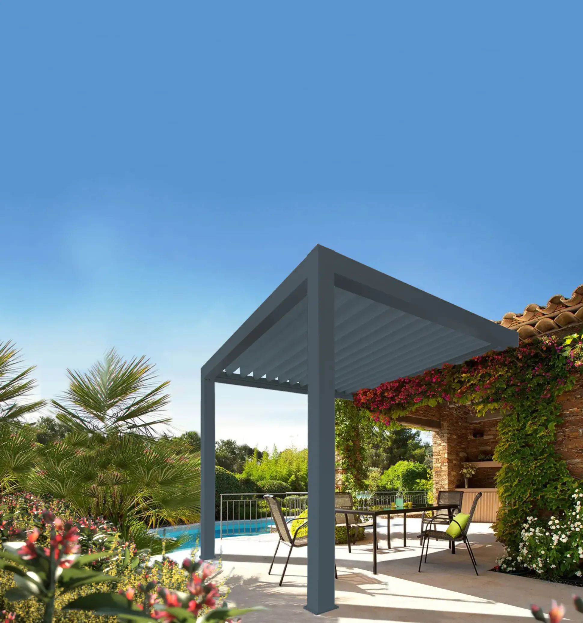 Lamellen Terrassenüberdachung 480 x 360,8 x 266 cm grau