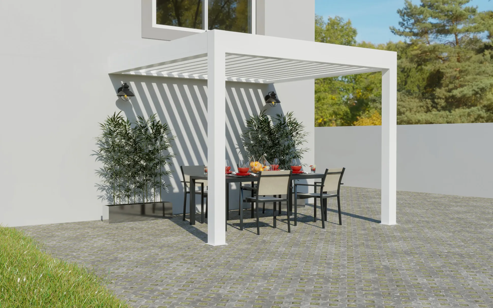 Lamellen Terrassenüberdachung 480 x 360,8 x 266 cm weiß